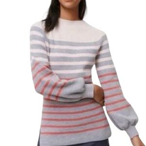 Loft Large Stripe Long Bubble Sleeve Wool Blend Longline Sweater G2